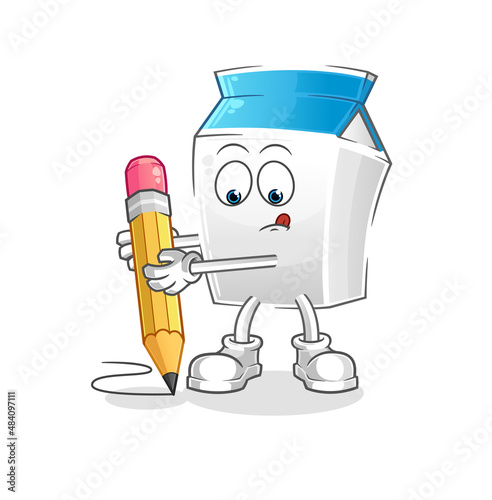 milk write with pencil. cartoon mascot vector