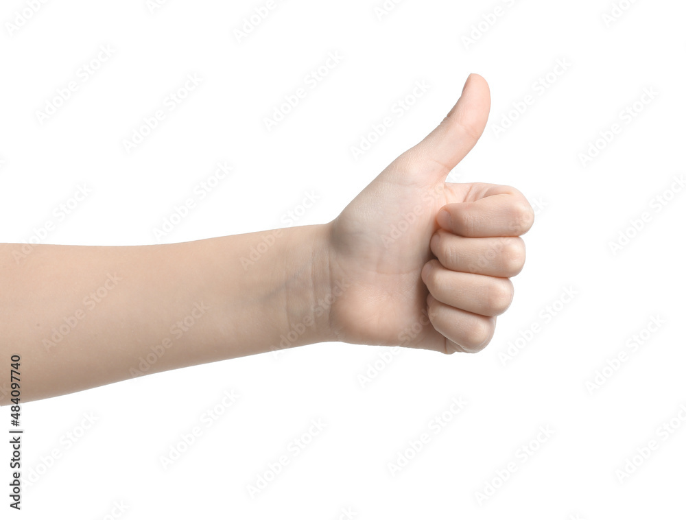 Child showing thumb-up on white background Child showing thumb-up on white background