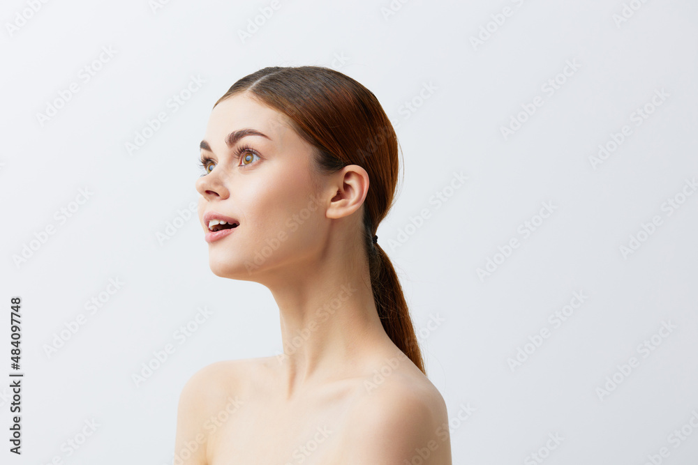 pretty woman bare shoulders pure skin glamor isolated background pretty woman bare shoulders pure skin glamor isolated background