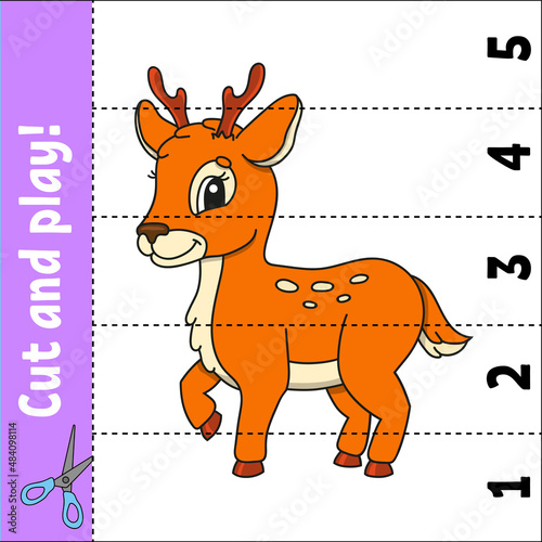 Learning numbers 1-5. Cut and play. Education worksheet. Game for kids. Color activity page. Puzzle for children. Riddle for preschool. Vector illustration. cartoon style.