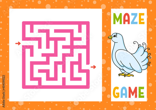 Square maze. Game for kids. Puzzle for children. Happy character. Labyrinth conundrum. Color vector illustration. Find the right path. Isolated vector illustration. cartoon style.