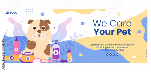 Pet Grooming and Animal Clinic Cover Template Flat Illustration Editable of Square Background Suitable for Social Media, Greeting Card and Web Internet Ads