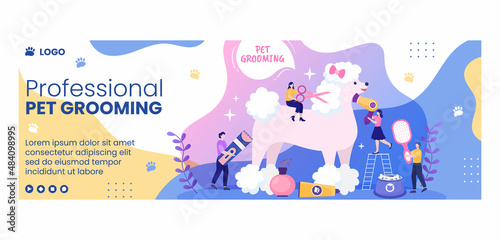 Pet Grooming and Animal Clinic Cover Template Flat Illustration Editable of Square Background Suitable for Social Media, Greeting Card and Web Internet Ads