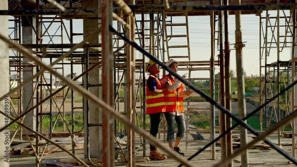 young Asian female engineer and foreman with blueprints is walking to check whether the construction works according to the plan or not at the construction site.
young Asian female engineer and foreman with blueprints is walking to check whether the construction works according to the plan or not at the construction site.