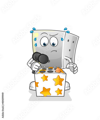 dice play whack a mole mascot. cartoon vector