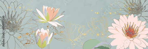 Luxury golden lotus background wall art vector design home decorate 
