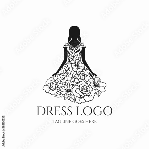 Dress logo vector, dress with flower design illustration