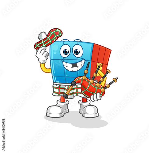 Rubik's Cube scottish with bagpipes vector. cartoon character