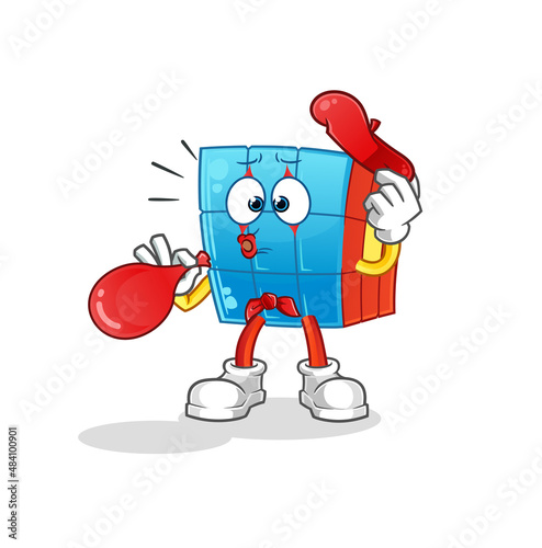 Rubik's Cube pantomime blowing balloon. cartoon mascot vector