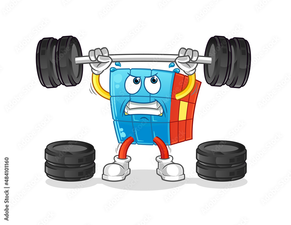 Rubik's Cube lifting the barbell character. cartoon mascot vector Rubik's Cube lifting the barbell character. cartoon mascot vector