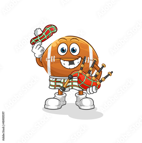 rugby ball scottish with bagpipes vector. cartoon character