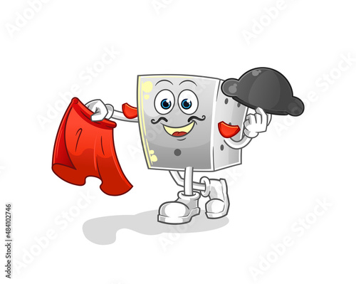 dice matador with red cloth illustration. character vector