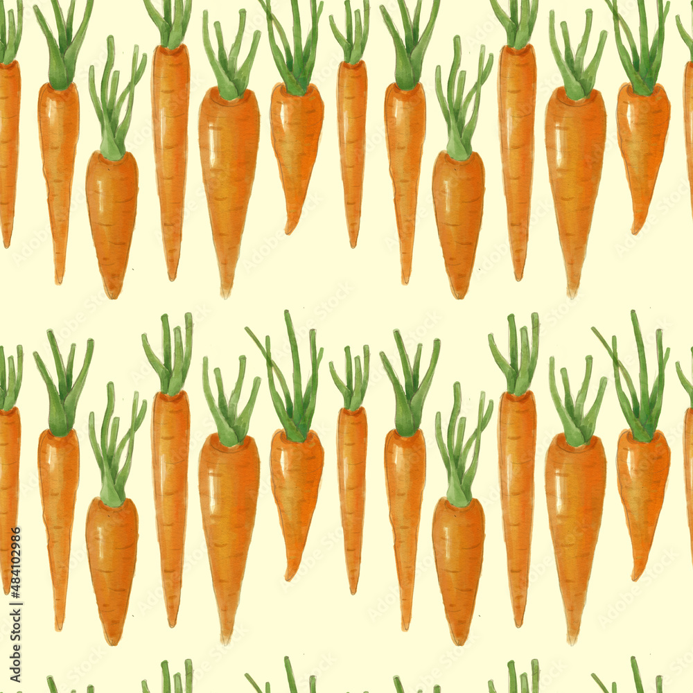 Hand-drawn seamless pattern of bright carrot. Illustration isolated on the white background Hand-drawn seamless pattern of bright carrot. Illustration isolated on the white background