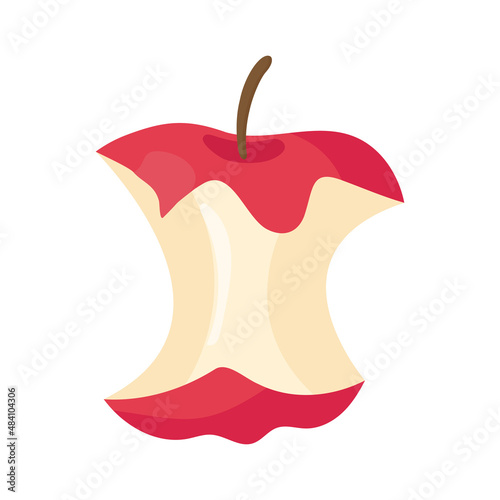 fruit bitten red apple Cartoon vector illustration isolated object