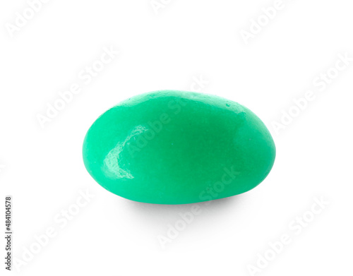 Green jelly bean on white background