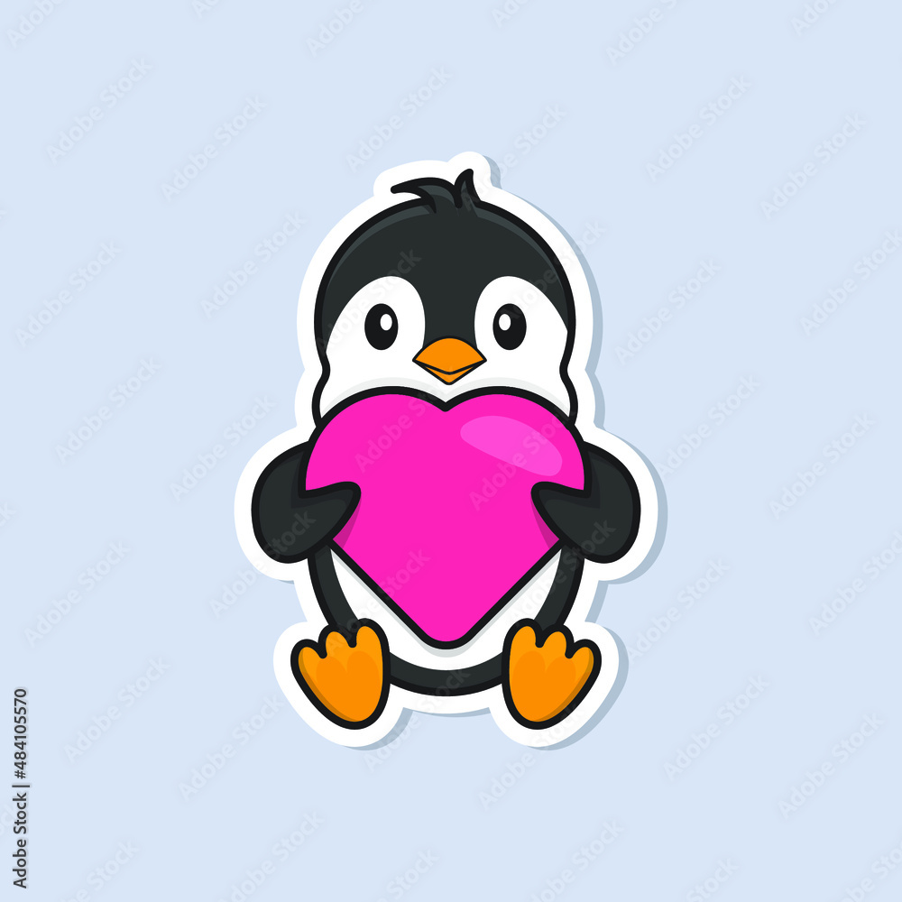 Fototapeta premium Cute Pinguin Sticker with Heart