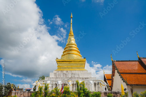 The golden stupa at Wat Phra That Chang Kham Worawihan or Phrathat Chang Kham Worawihan temple is the one attraction and has famous of Nan province  Thailand