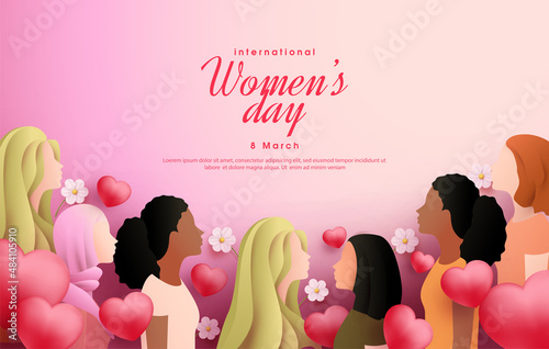 Fotótapéta Women's day background with illustration of several women.