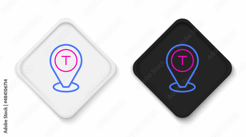 Line Map pointer with taxi car icon isolated on white background. Location symbol. Colorful outline concept. Vector Line Map pointer with taxi car icon isolated on white background. Location symbol. Colorful outline concept. Vector