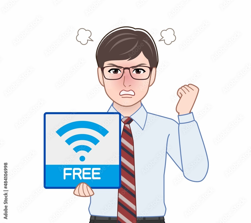 Wifiのパネルを持っている男性 Wifiのパネルを持っている男性