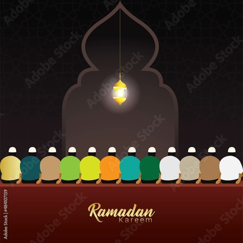Ramadan Kareem Arabic Calligraphy greeting card vector illustration with lantern .Translation: 