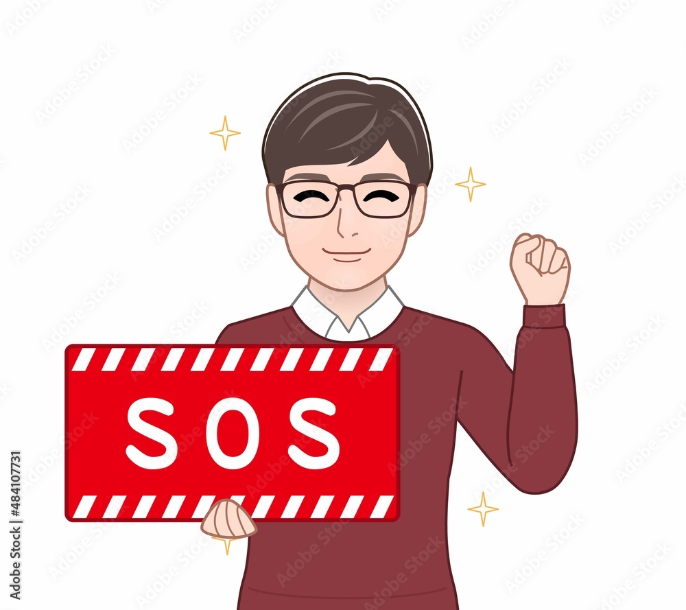 SOSのパネルを持っている男性 SOSのパネルを持っている男性