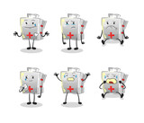 first aid kit sad group character. cartoon mascot vector