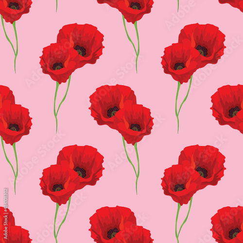 poppy flower and butterflies seamless design