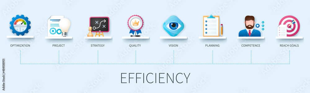 Efficiency concept with icons. Optimization, project, strategy, quality ...