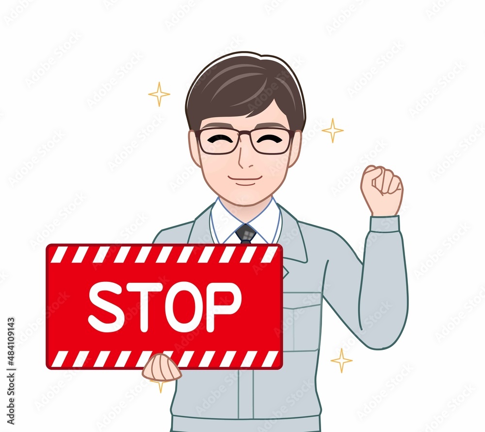 ストップのパネルを持っている男性 ストップのパネルを持っている男性