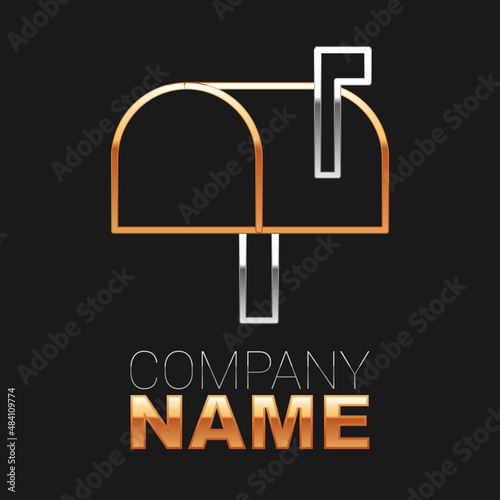 Line Mail box icon isolated on black background. Mailbox icon. Mail postbox on pole with flag. Colorful outline concept. Vector