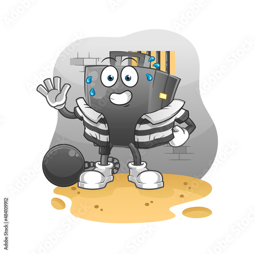 briefcase criminal in jail. cartoon character