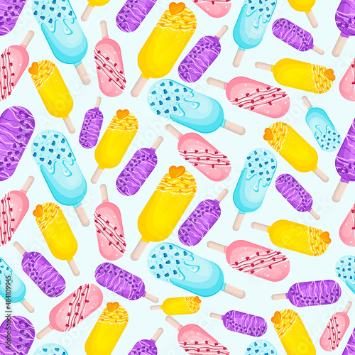 seamless pattern of cute appetizing cakesicles  on a stick for valentine's day with icing, sprinkles and hearts