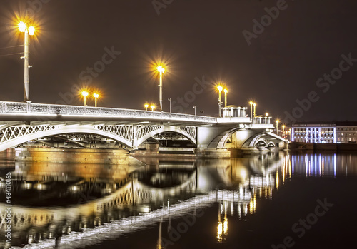 A night scene of Blagoveshchenskiy Bridge in Saint-Petersburg, Russia photo