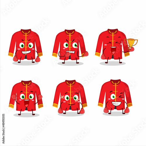 A sporty red chinese traditional costume boxing athlete cartoon mascot design