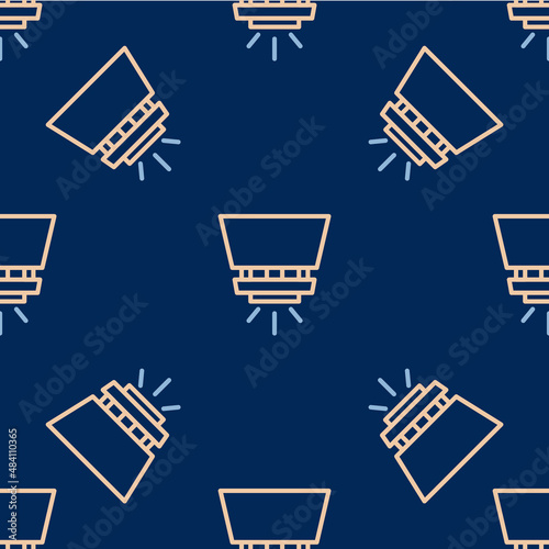 Line Fire sprinkler system icon isolated seamless pattern on blue background. Sprinkler, fire extinguisher solid icon. Vector