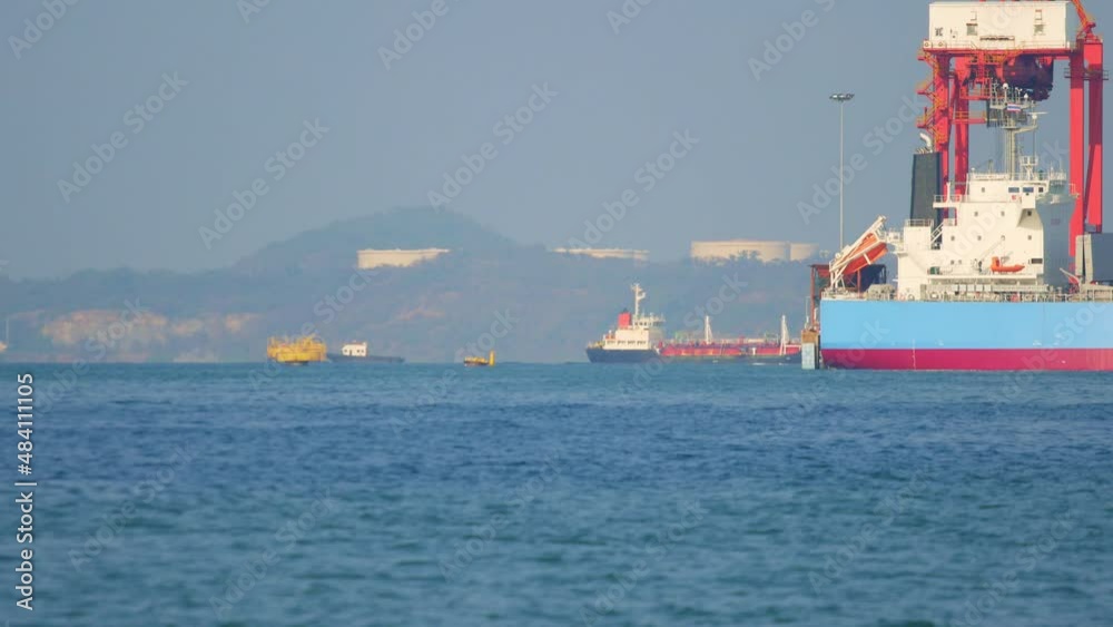 The atmosphere of the industrial transport port in the morning, 4K video insert, Sriracha harbor, Thailand The atmosphere of the industrial transport port in the morning, 4K video insert, Sriracha harbor, Thailand