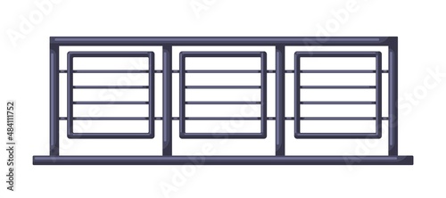 Metal fence. Blacksmith fencing, railing. Modern iron banister. Balcony and terrace enclosure. Architecture element. Realistic flat vector illustration of rail isolated on white background