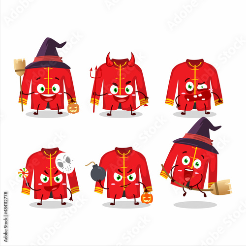 Halloween expression emoticons with cartoon character of red chinese traditional costume