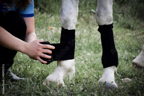 Jockey wearing a bandage on the horse's feet