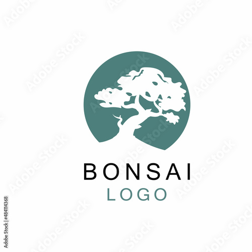 Oriental Bonsai Art, Japanese Mini Small Plant Tree on Pot Silhouette logo design vector