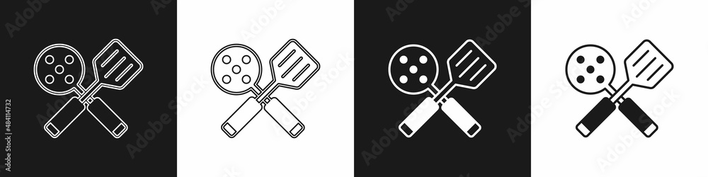 Set Spatula icon isolated on black and white background. Kitchen spatula icon. BBQ spatula sign. Barbecue and grill tool. Vector Set Spatula icon isolated on black and white background. Kitchen spatula icon. BBQ spatula sign. Barbecue and grill tool. Vector