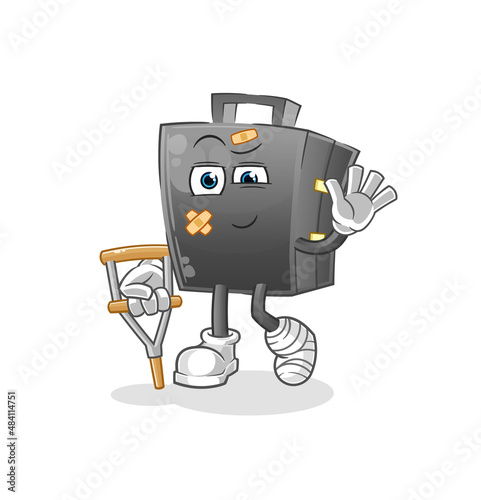 briefcase sick with limping stick. cartoon mascot vector
