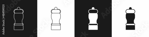 Set Pepper icon isolated on black and white background. Cooking spices. Vector