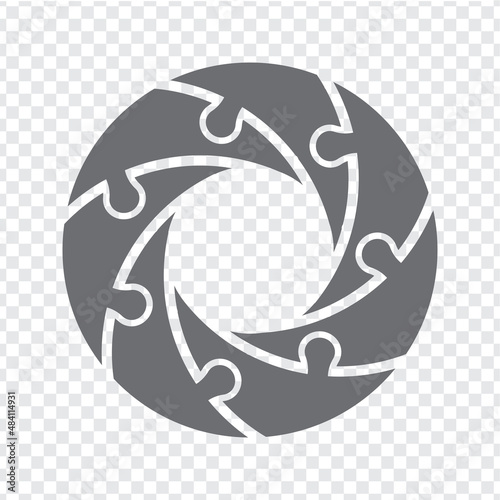 Simple icon circle puzzle in gray. Simple icon puzzle of the seven elements  on transparent background for your web site design, app, UI. EPS10.