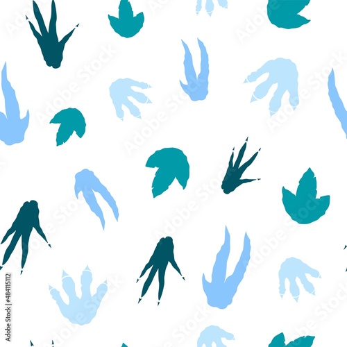 Dinosaur footprint pattern for boys in blue color. Kids background for textile goods