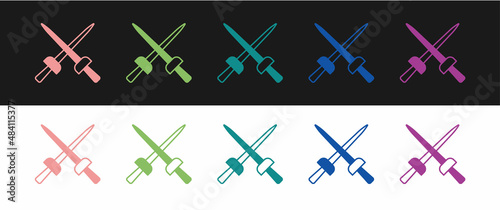 Set Fencing icon isolated on black and white background. Sport equipment. Vector