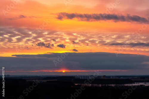 Colorful panoramic sky during sunrise and sunset. beautiful clouds over the city