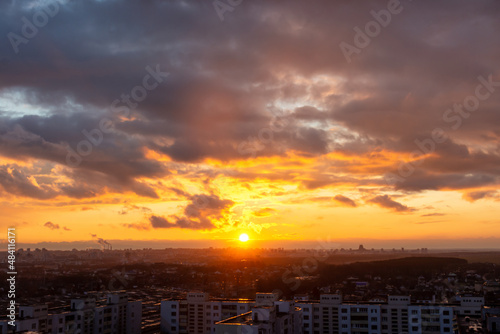 Colorful panoramic sky during sunrise and sunset. beautiful clouds over the city © Елена Вилкова