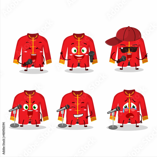 A Cute Cartoon design concept of red chinese traditional costume singing a famous song
